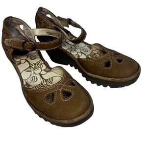 Fly London Tan Leather Mary Jane Wedge Sandals | EU 37 US 6.5 | Boho Comfort
